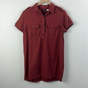 BDG Red Linen Blend Short Sleeve Shirt Dress Womens Size M Beach Summer